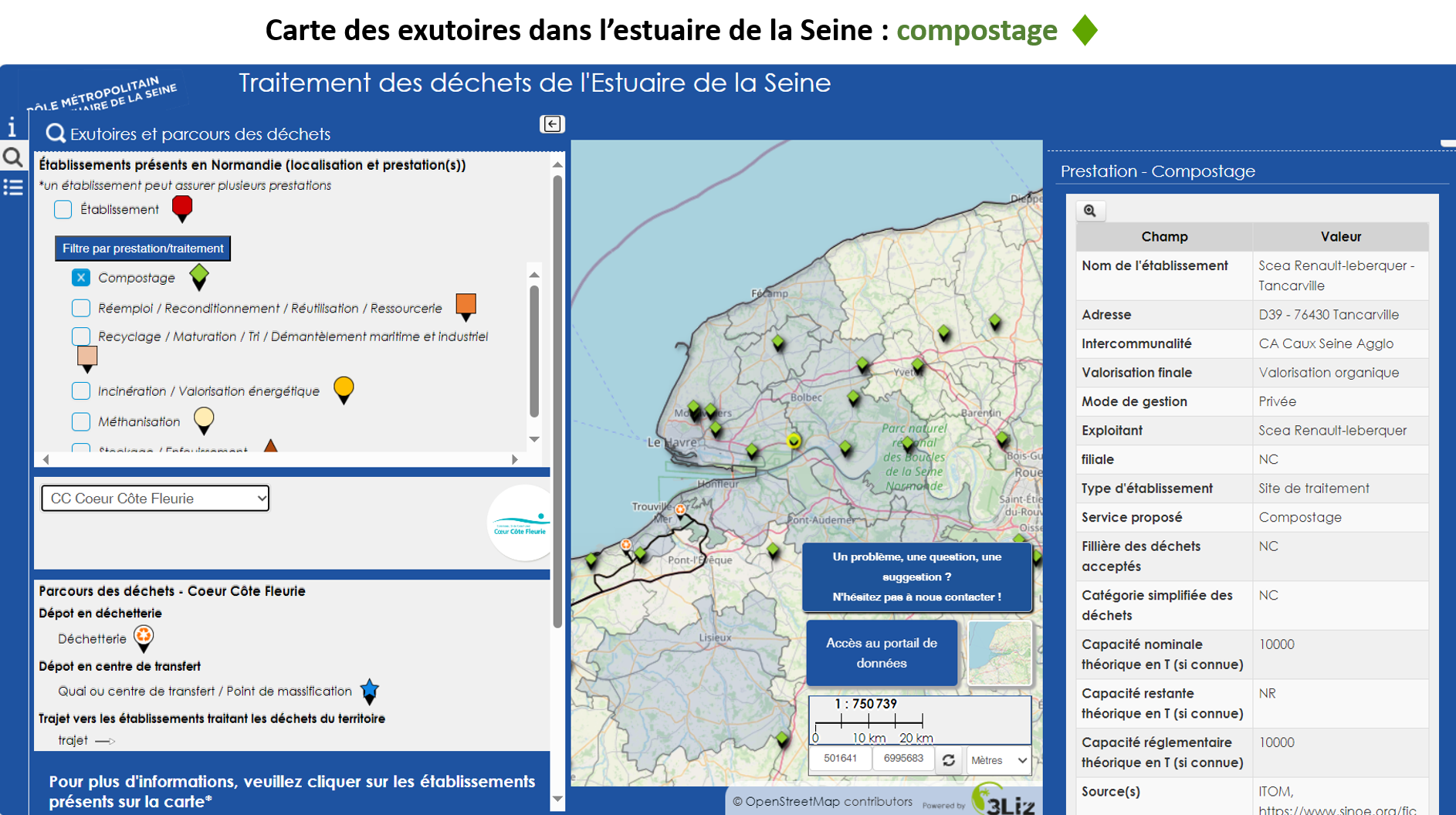 Carte des exutoires dans l'estuaire de la Seine